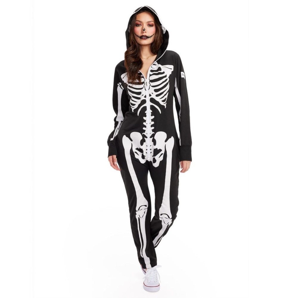 WOMEN'S SKELETON HOODED ONESIE Size L